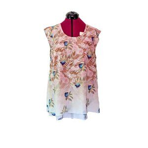 CAbi 5216 Beach Club Parlor Top Size XL Tropical Orchid Floral Blouse Womens